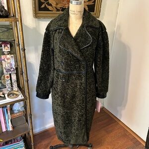 Avec Les Filles - Green Vintage Style Faux Fur and Faux Leather Jacket/Coat